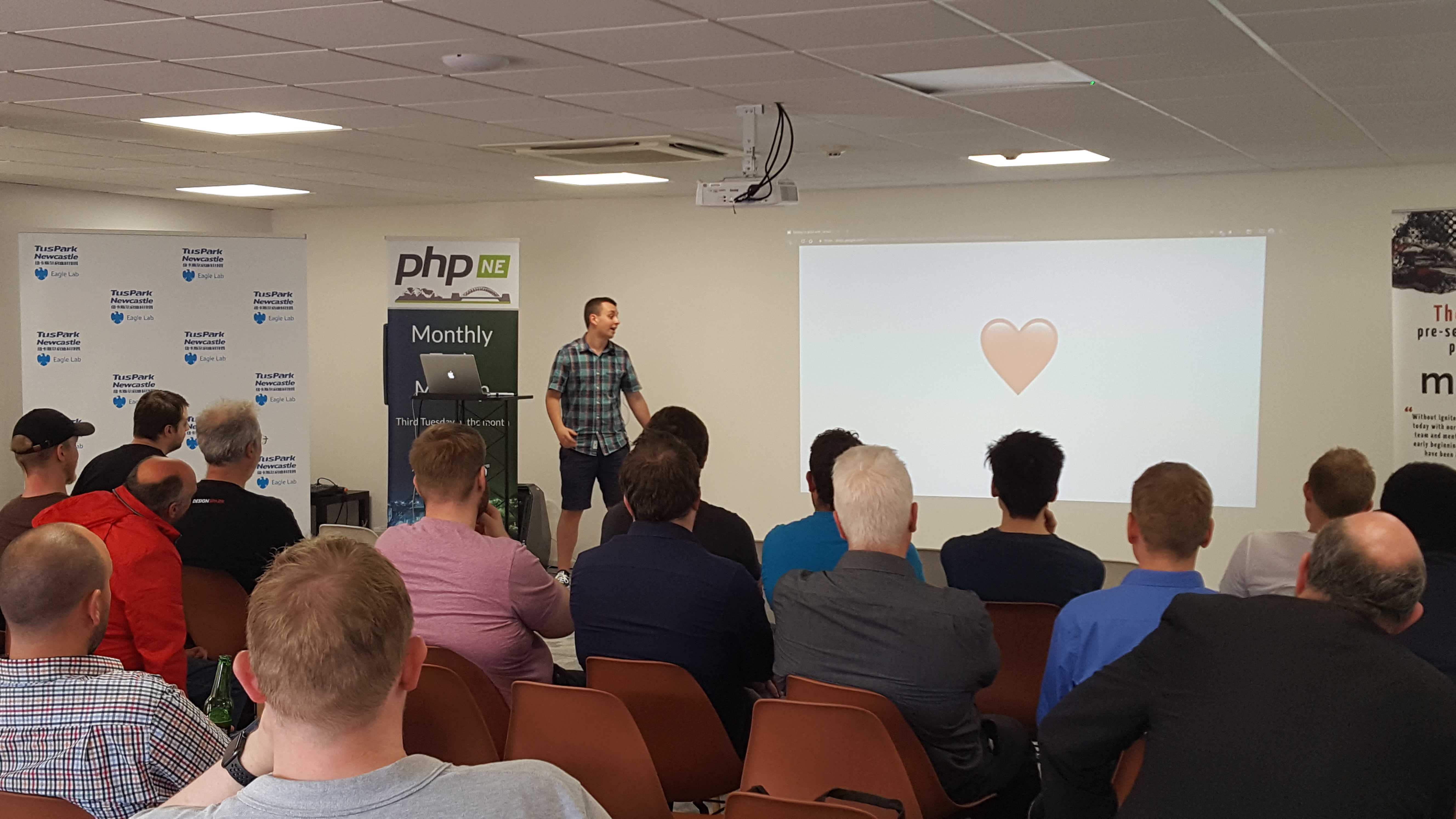 Nathan speaking at PHP North East in July 2019